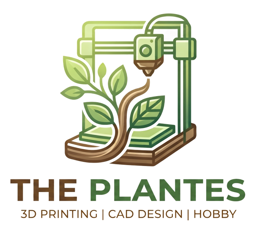 The Plantes logo: a 3D printer illustration growing leaves and vines, with the tagline 3D Printing, CAD Design, Hobby